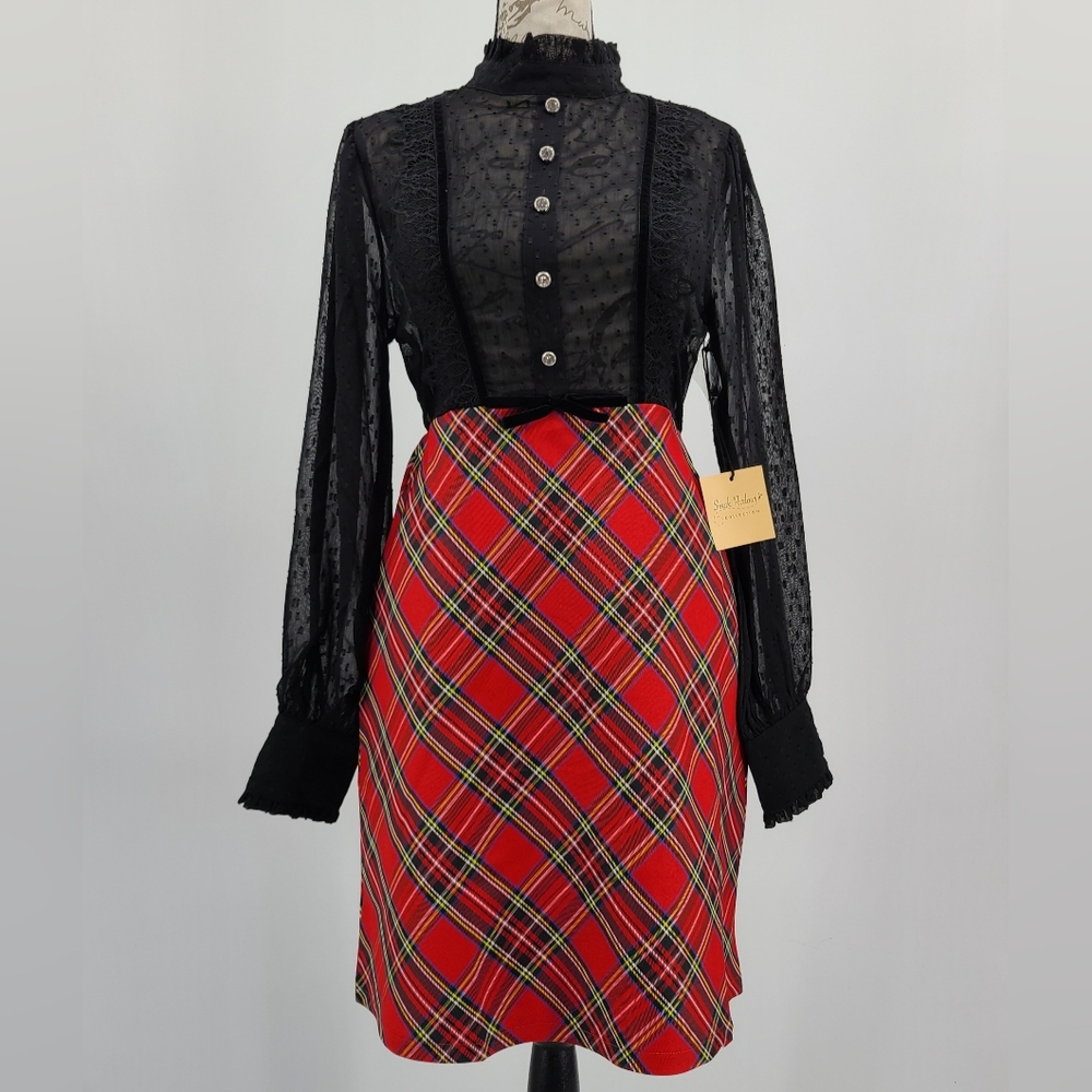 Smak Parlour Plaid And Sheer Pencil Dress